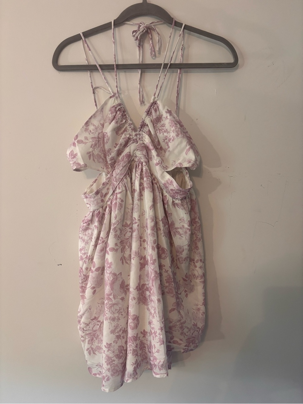 Floral Tie-Back Mini Dress in Light Lavender